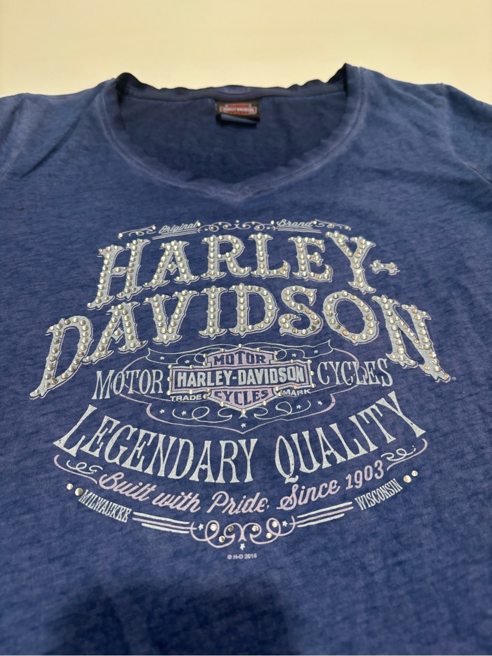 Harley-Davidson Women's Navy Blue Short Sleeve Tee with White Logo